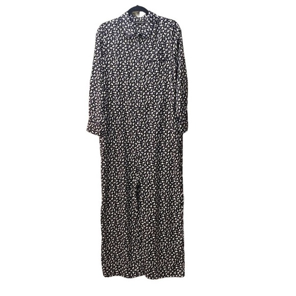 Something Navy Floral Satin Wide Leg Jumpsuit Medium - Picture 2 of 6